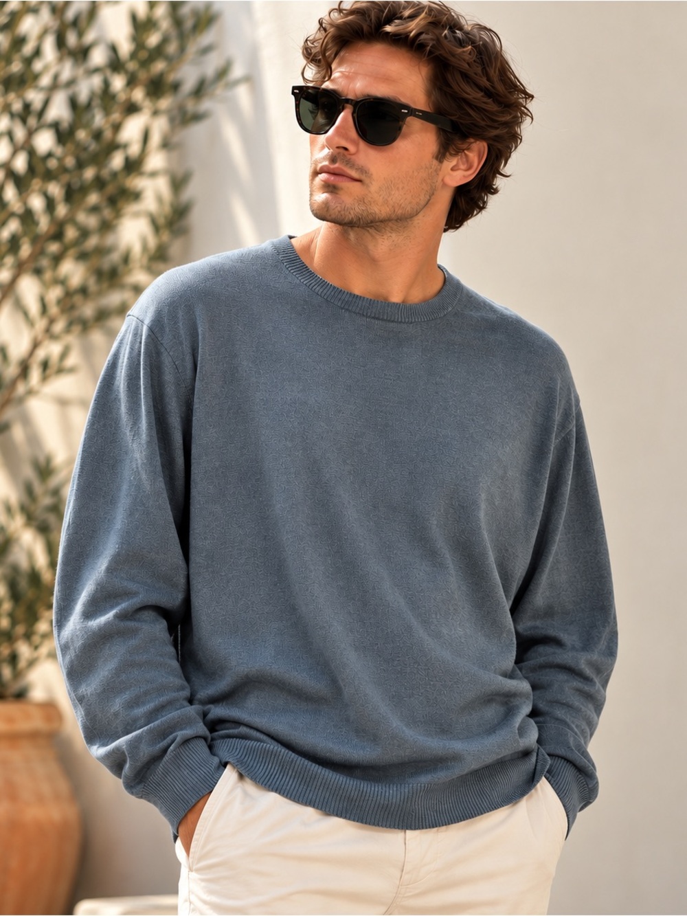 Banana Republic Silk Cashmere Sweater Men’s L Blue Gray Quiet Luxury OLD MONEY